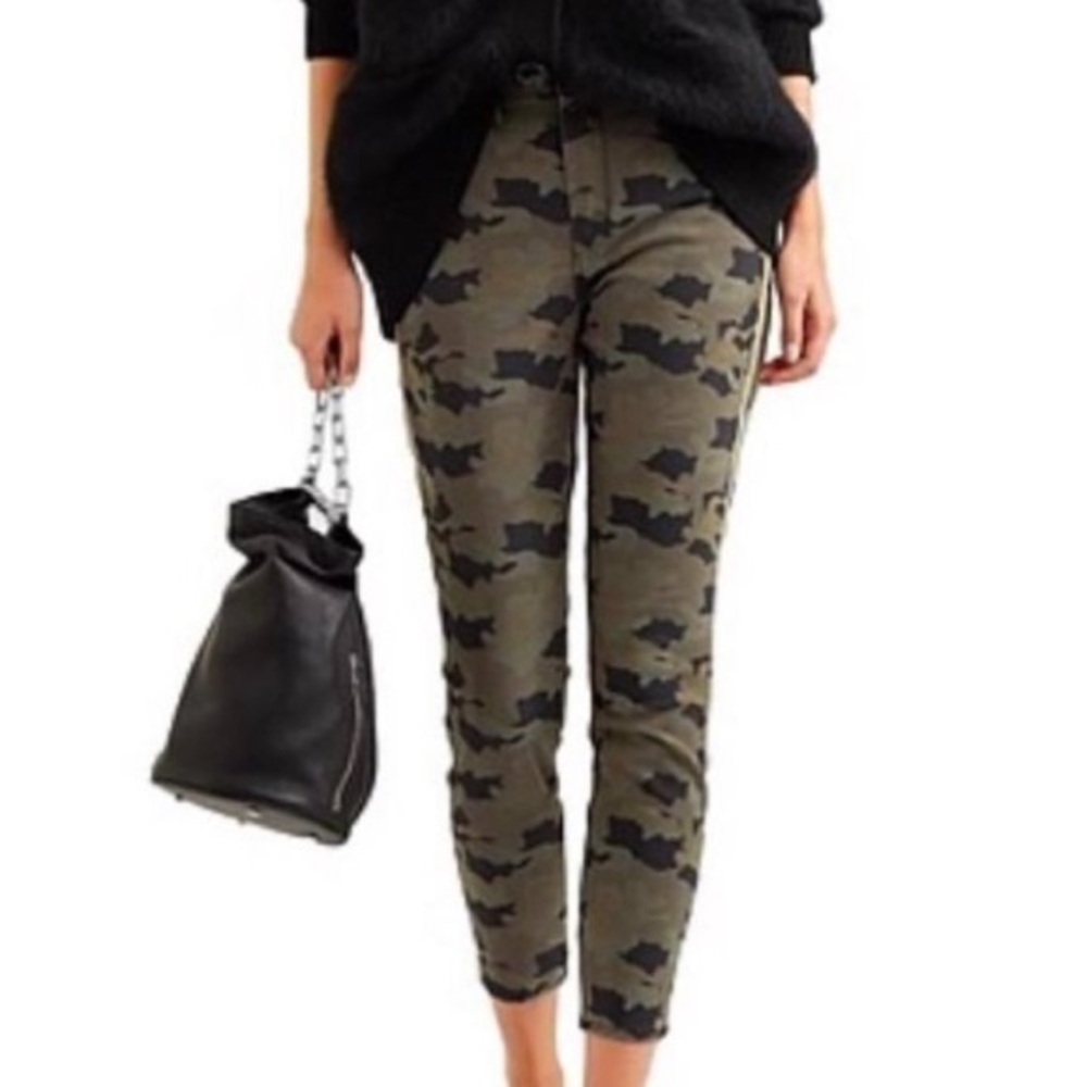 LAGENCE green and black camo Margot high rise skinny jeans